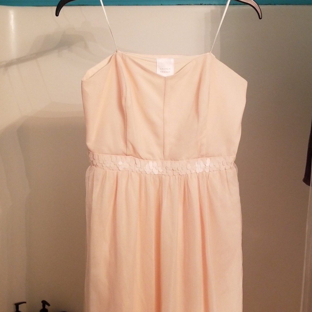 Pink strapless floor-length gown